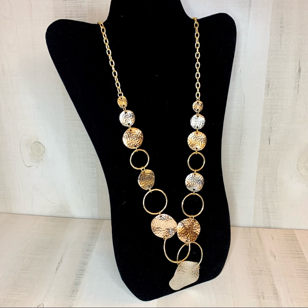 EC Hammered Multi Tone Circles Statement Necklace